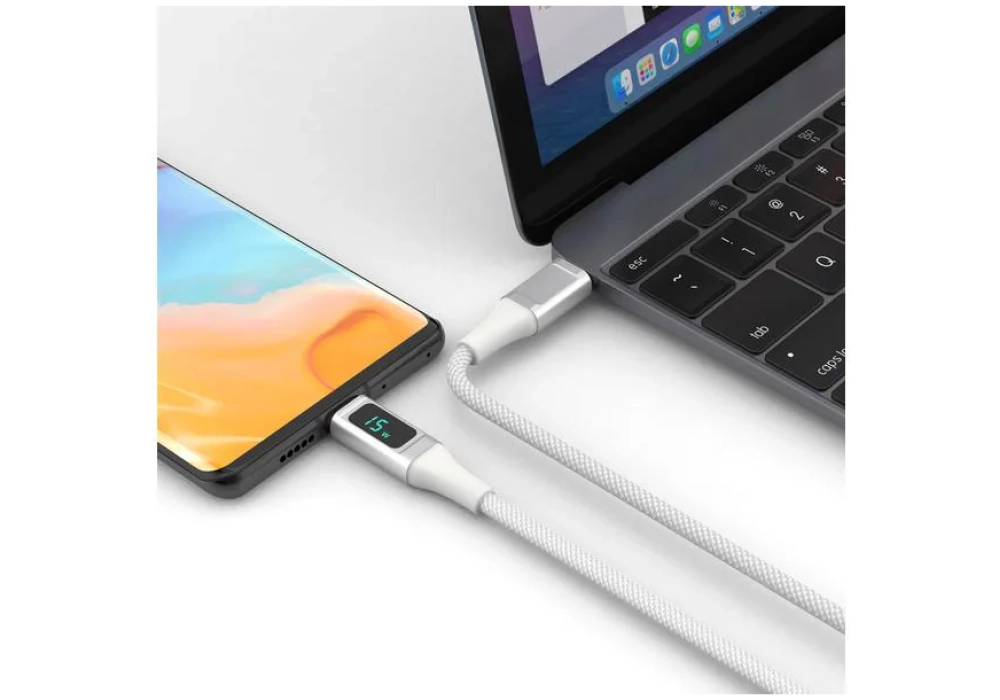 4smarts Câble USB 2.0 DigitCord jusqu'à 100W USB C - USB C 1.5 m