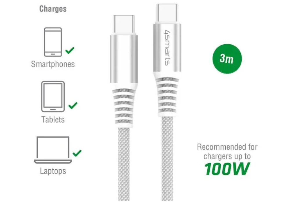 4smarts Câble USB 2.0 PremiumCord 100W USB C - USB C 3 m