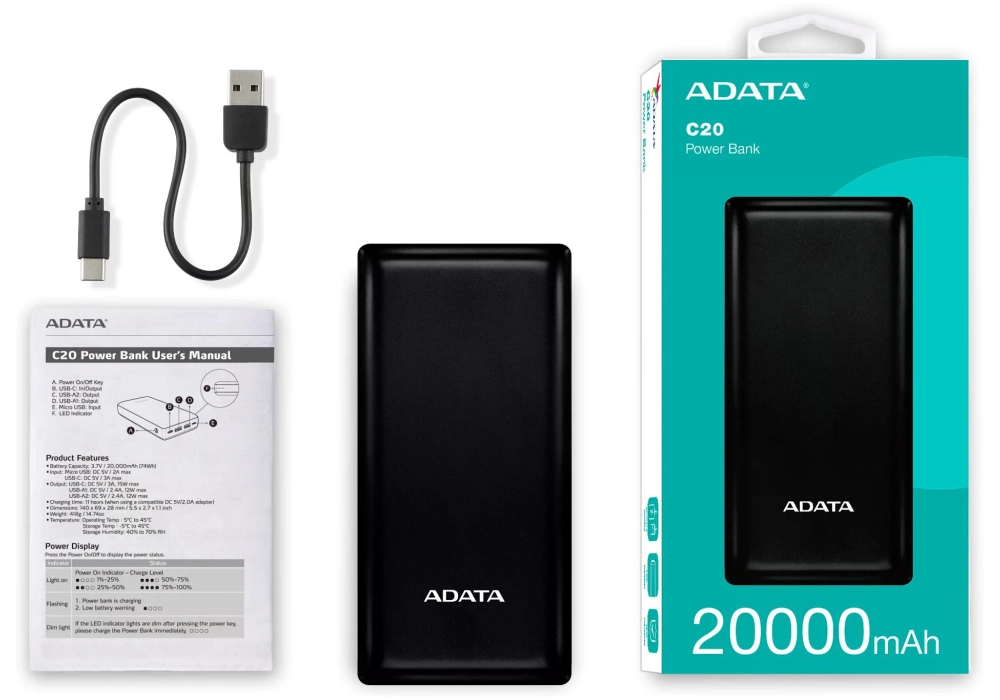 ADATA Batterie externe C20 12600 mAh 