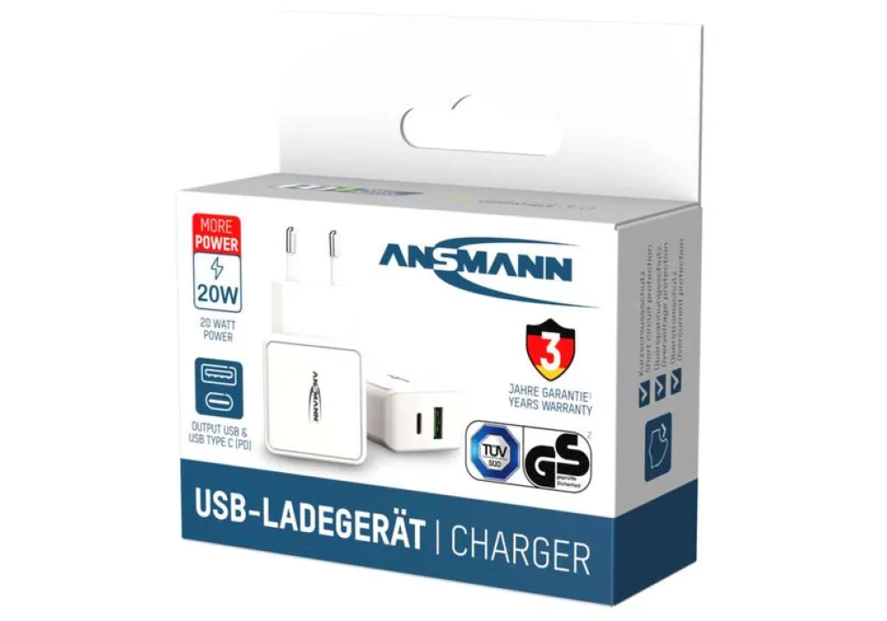 Ansmann Home Charger HC218PD, 18 W, blanc