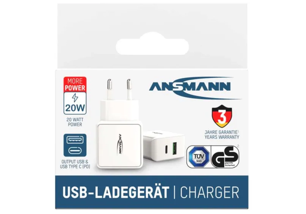 Ansmann Home Charger HC218PD, 18 W, blanc