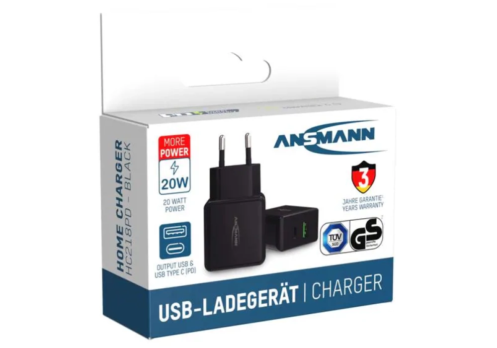 Ansmann Home Charger HC218PD, 18 W, noir