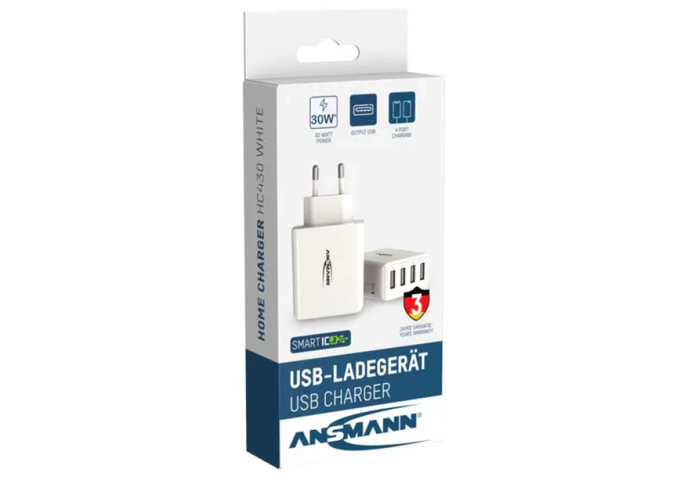 Ansmann Home Charger HC430, 4x USB, 30 W, blanc