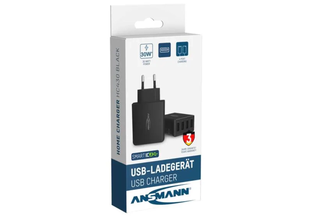 Ansmann Home Charger HC430, 4x USB, 30 W, noir