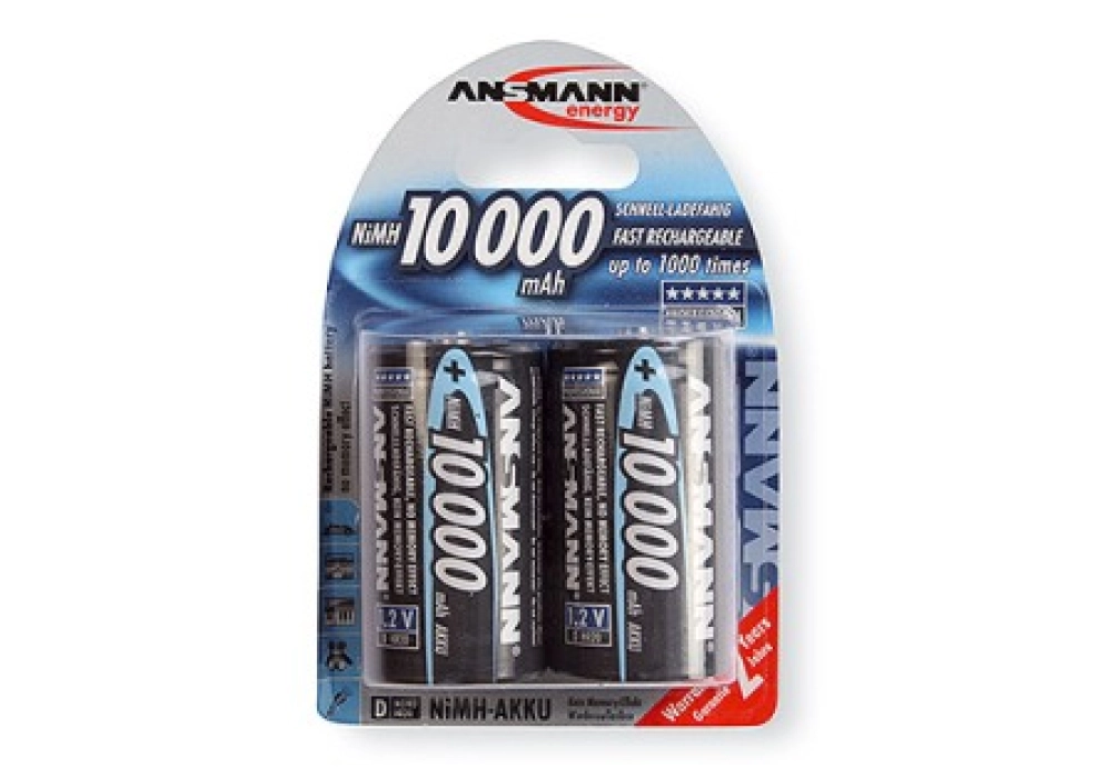 Ansmann NiMH 10.000mAh Mono D HR20 (Pack of 2)