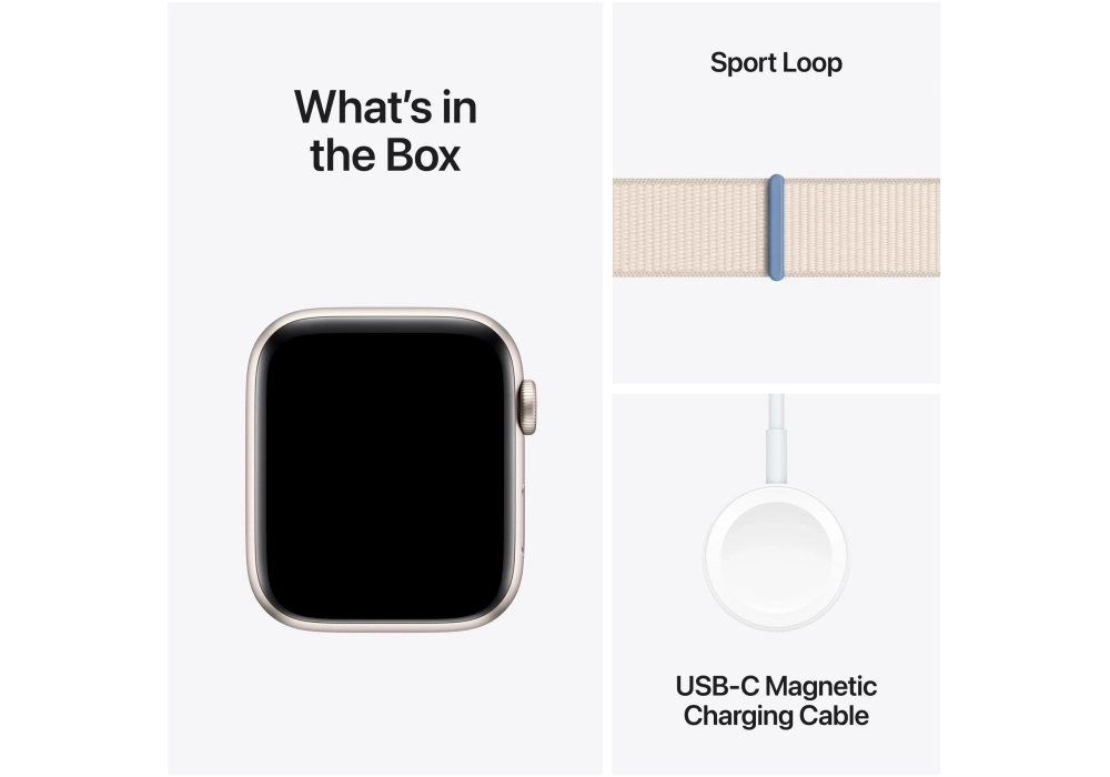 Apple Watch SE 2023 44 mm GPS Alu Sport Loop Lumière stellaire