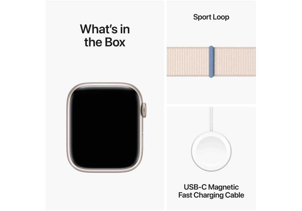 Apple Watch Series 9 45 mm Alu Lumière stellaire Loop