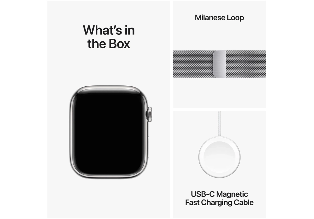 Apple Watch Series 9 45 mm LTE Argent Milanais Loop