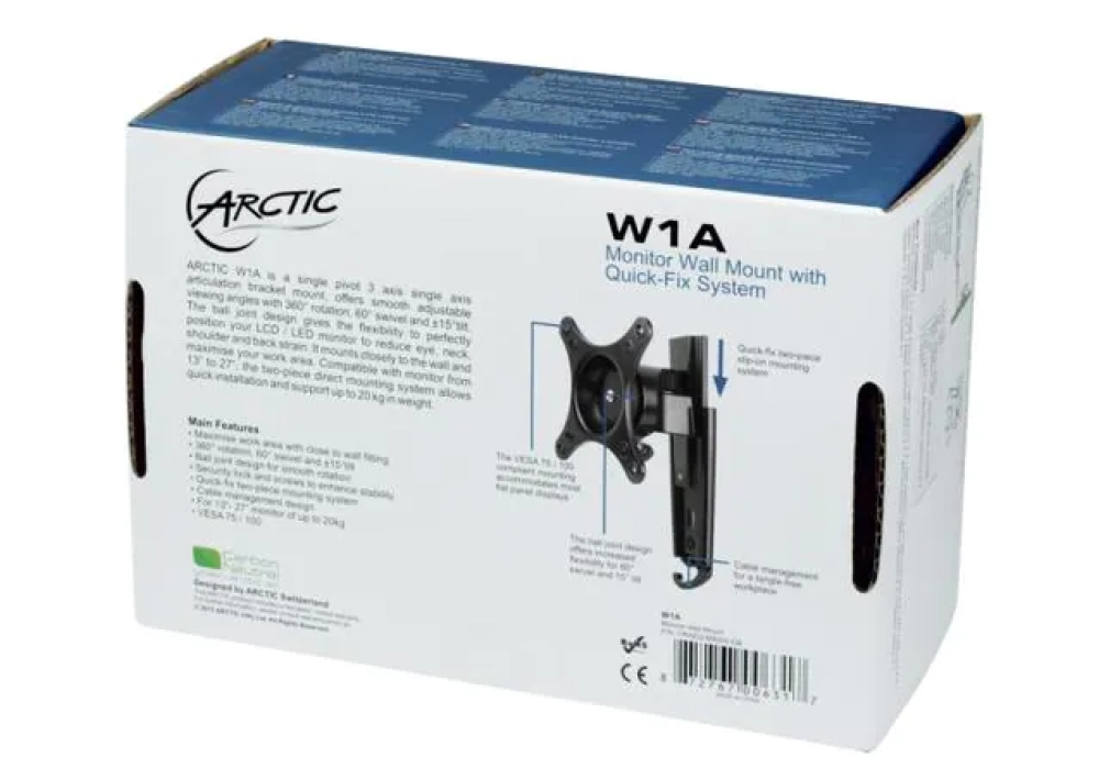 Arctic Cooling Supports mural W1A jusqu’à 20 kg – Noir