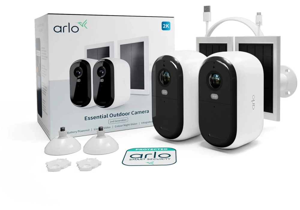 Arlo Essential Outdoor 2K (Gen 2) VMC3350 Panneau solaire, set de 2