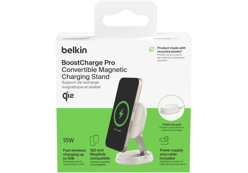 Belkin Chargeur sans fil Boost Charge Pro Blanc bloc d'alimentation inclus