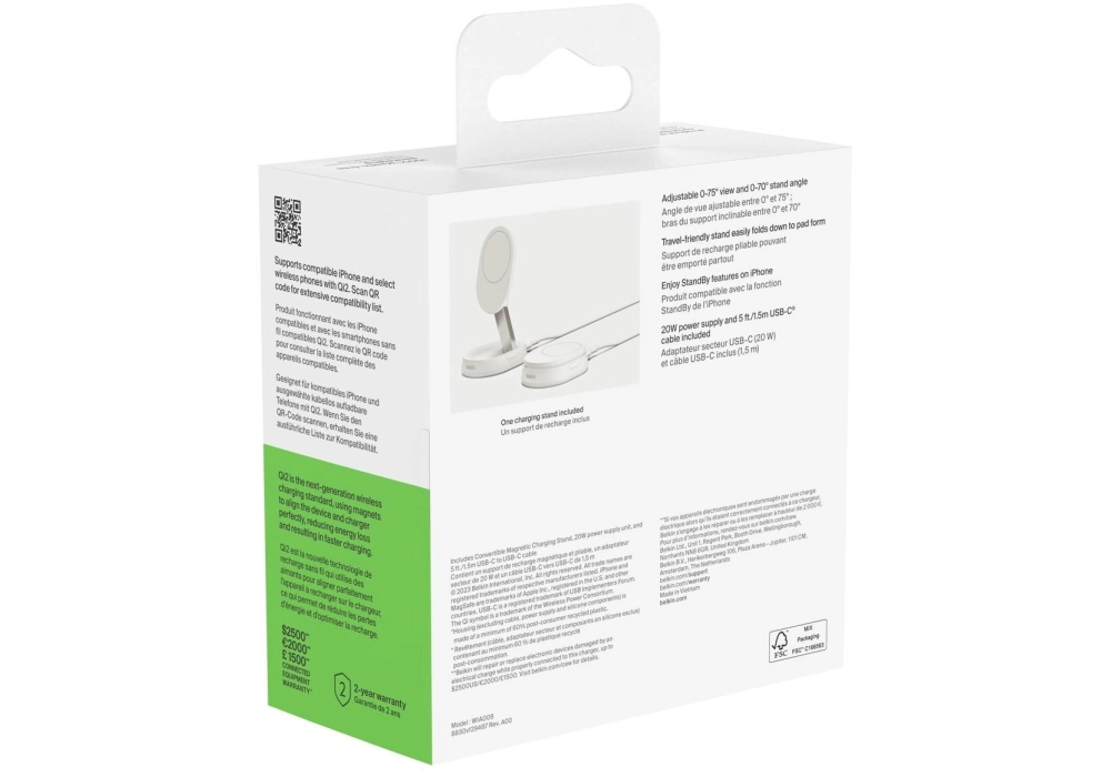 Belkin Chargeur sans fil Boost Charge Pro Blanc bloc d'alimentation inclus