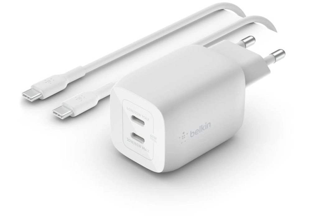 Belkin Chargeur USB Dual USB-C GaN PD 65W + câble USB-C