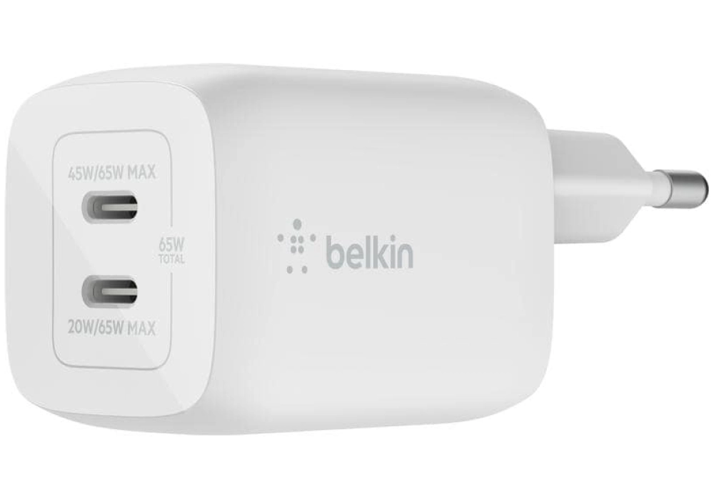 Belkin Chargeur USB Dual USB-C GaN PD 65W + câble USB-C