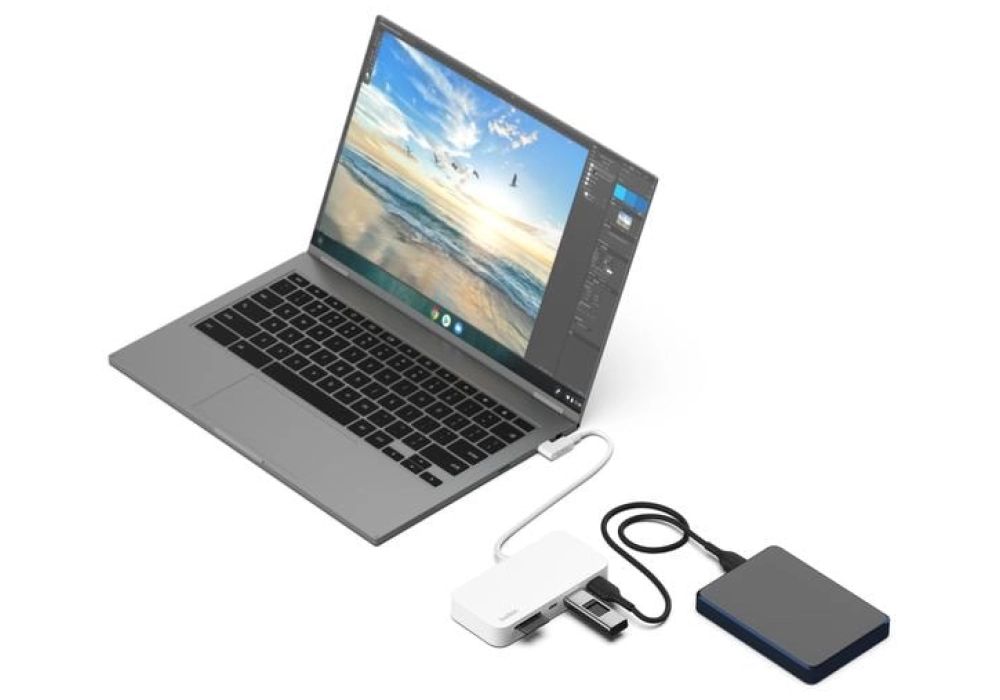 Belkin Hub USB-C multiport 6-en-1 avec support adhésif