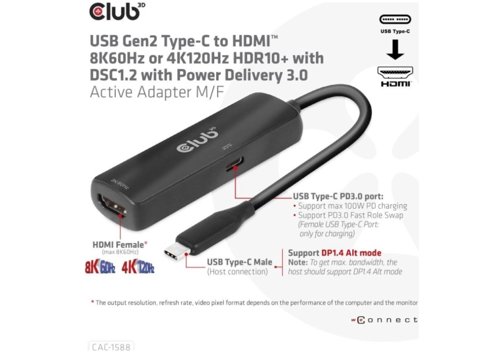 Club 3D Adaptateur CAC-1588 USB type C - HDMI