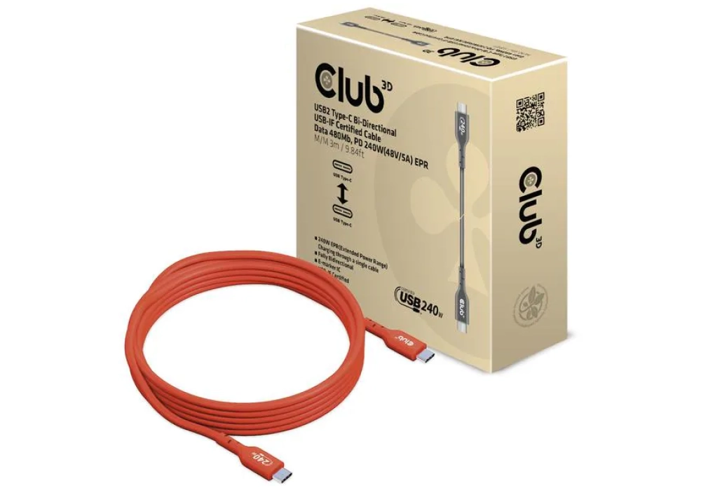 Club 3D Câble chargeur USB CAC-1513 USB C - USB C 3 m