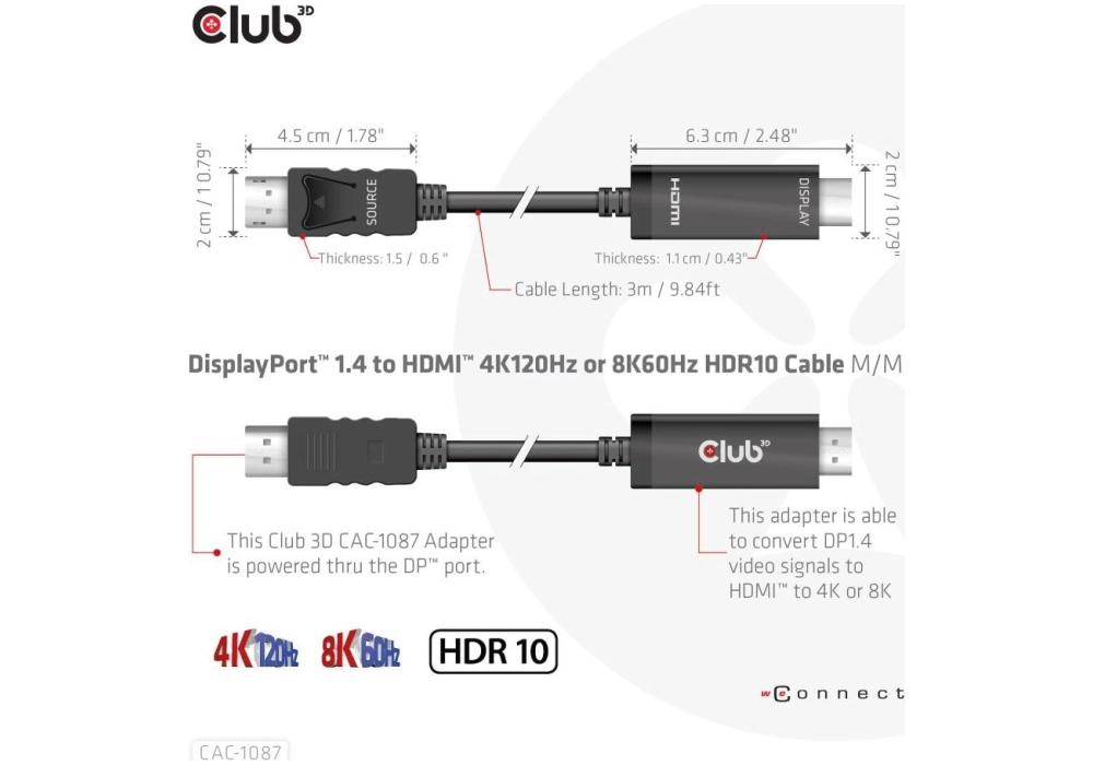 Club 3D Câble DisplayPort - HDMI - 3 m