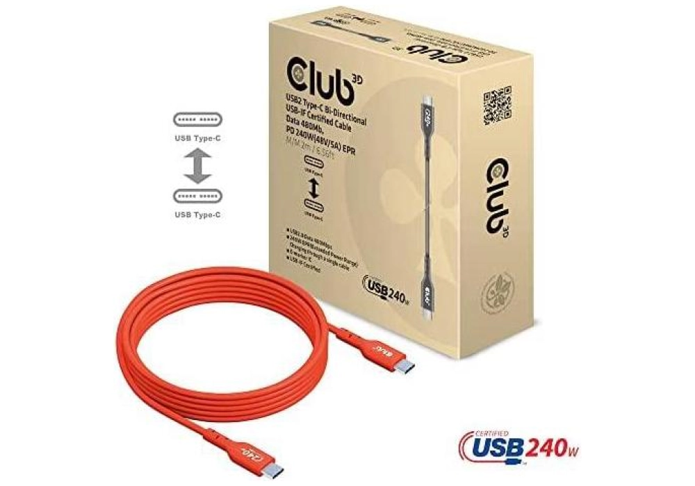 Club 3D Câble USB type-C bidirectionnel - 2m