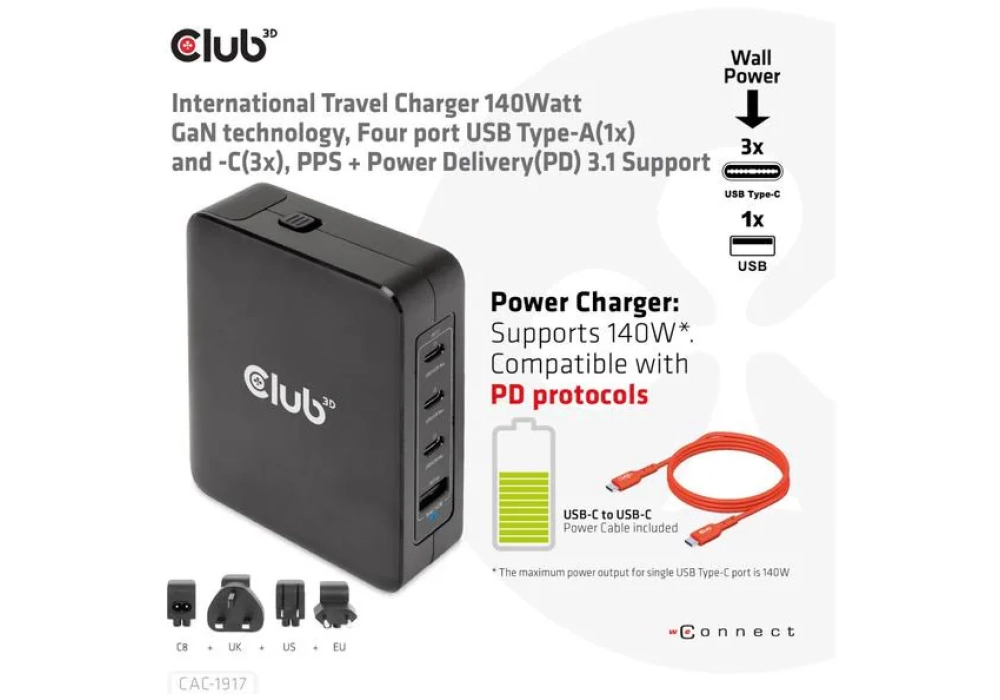 Club 3D Chargeur USB (140W)