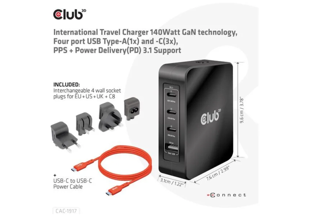 Club 3D Chargeur USB (140W)