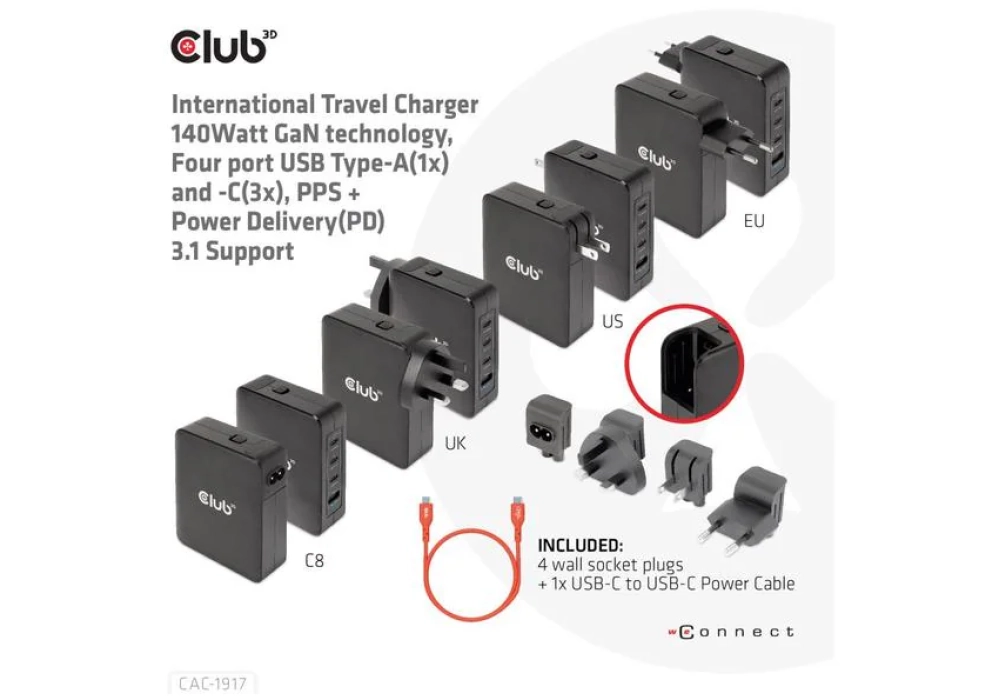 Club 3D Chargeur USB (140W)