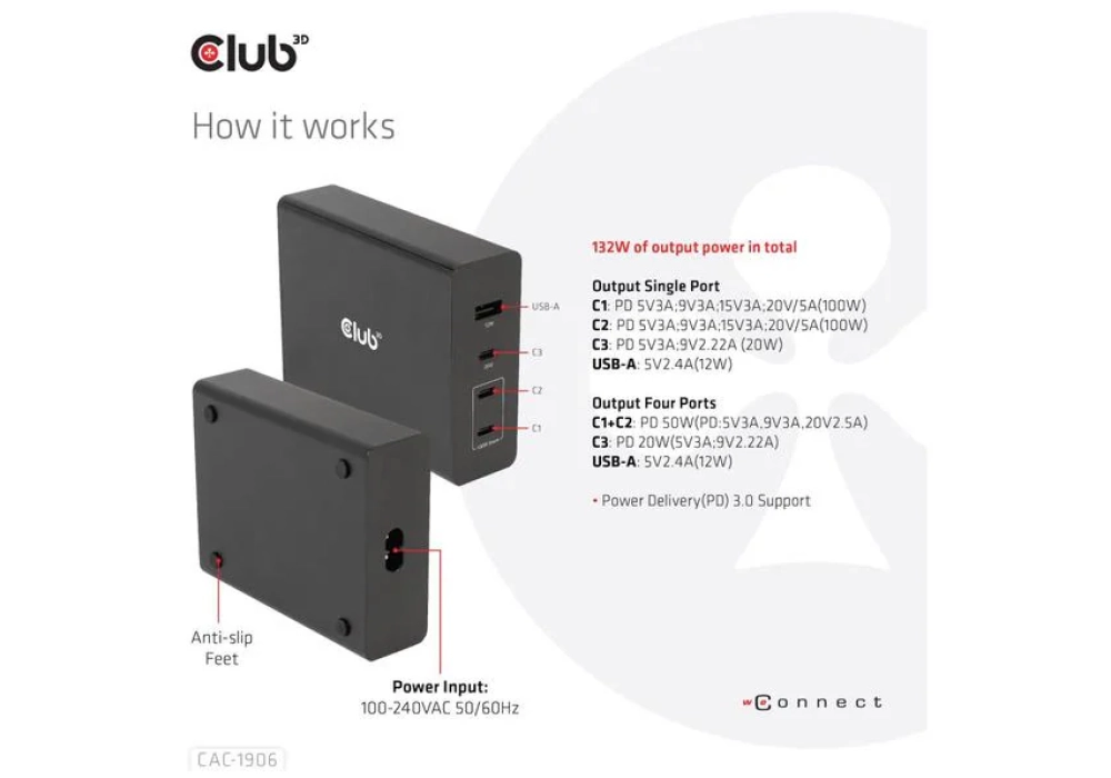 Club 3D Chargeur USB 120W