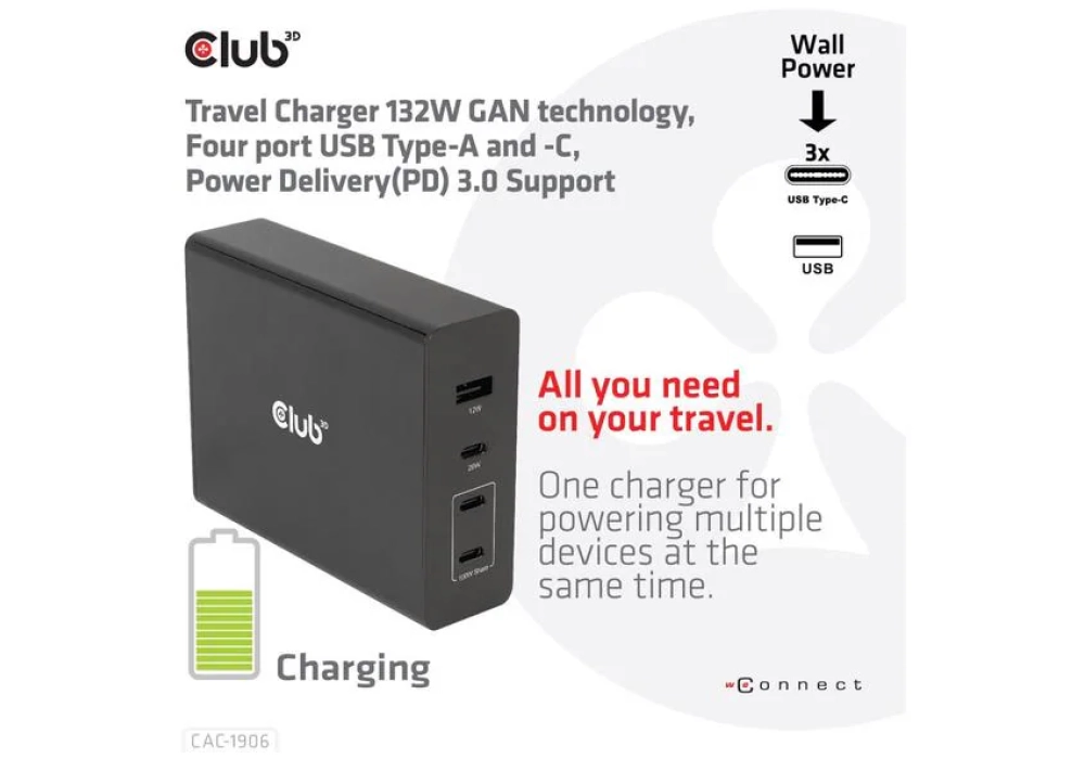 Club 3D Chargeur USB 120W