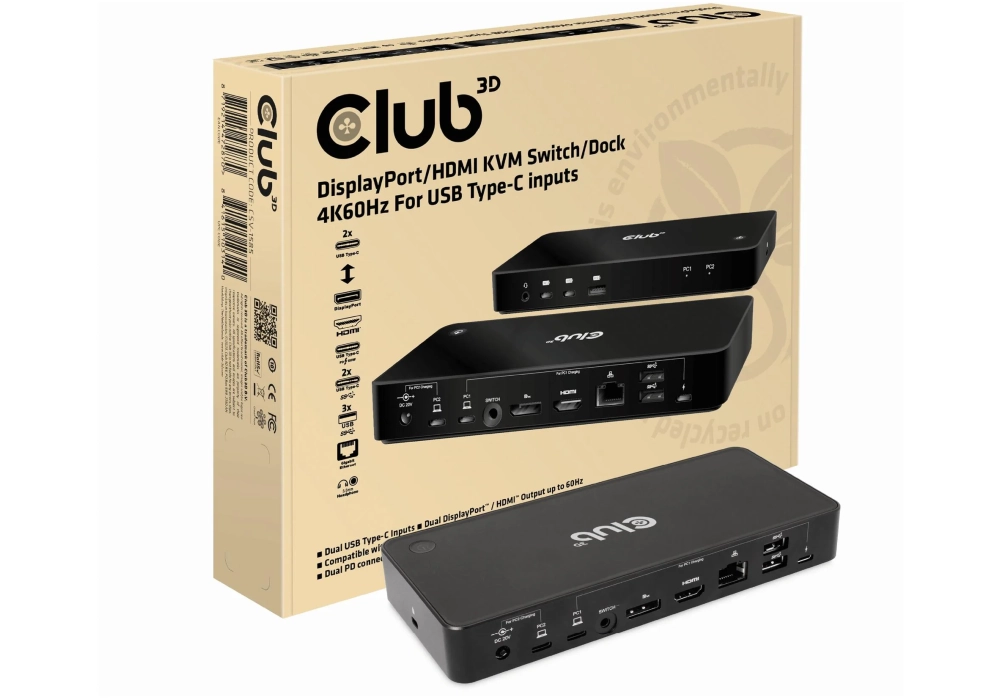 Club 3D Station d'accueil CSV-1585 DisplayPort/HDMI KVM