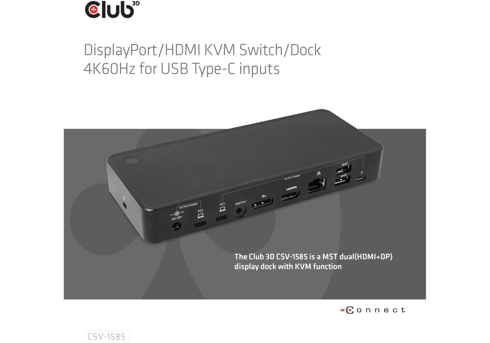 Club 3D Station d'accueil CSV-1585 DisplayPort/HDMI KVM