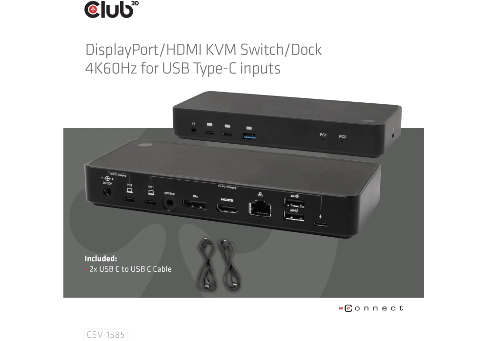 Club 3D Station d'accueil CSV-1585 DisplayPort/HDMI KVM