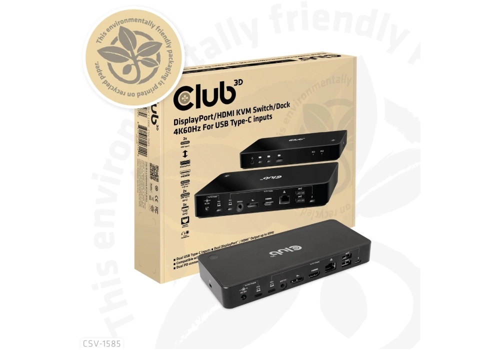 Club 3D Station d'accueil CSV-1585 DisplayPort/HDMI KVM