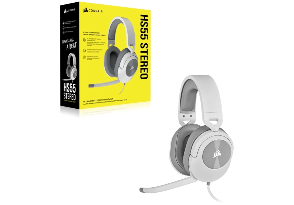 Corsair HS55 STEREO Wired Gaming Headset (Blanc)