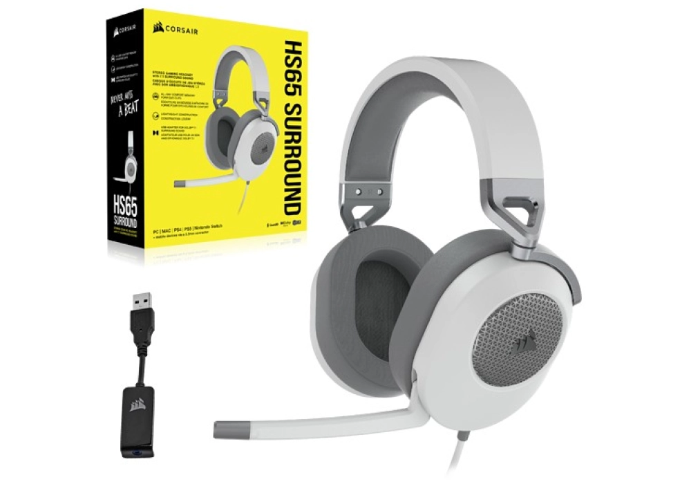 Corsair HS65 SURROUND Wired Gaming Headset (Blanc)