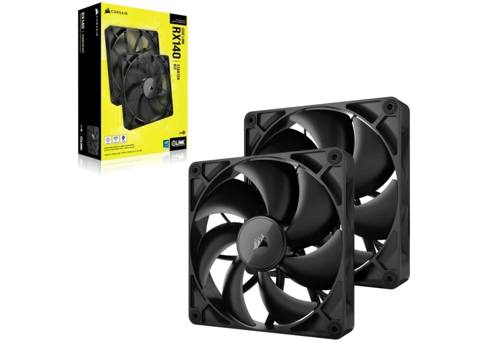 Corsair iCUE LINK RX140 Noir, kit de démarrage 2 pièces