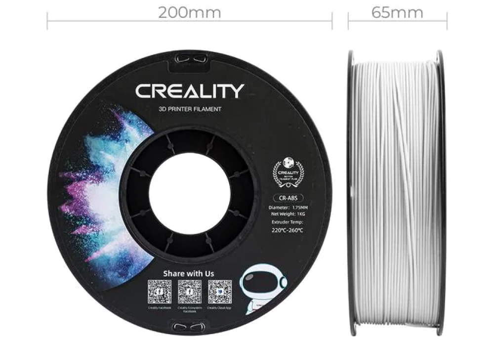 Creality Filament ABS, Blanc, 1.75 mm, 1 kg