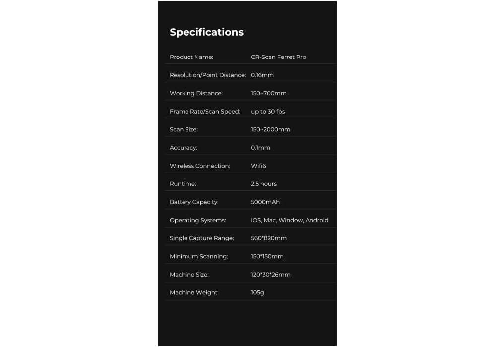 Creality Scanner 3D CR-Scan Ferret Pro, WiFi