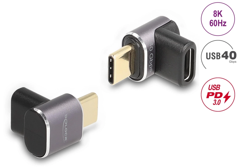 Delock Adaptateur 40 Gbps, 8K 60 Hz, PD3.0 USB type C - USB type C