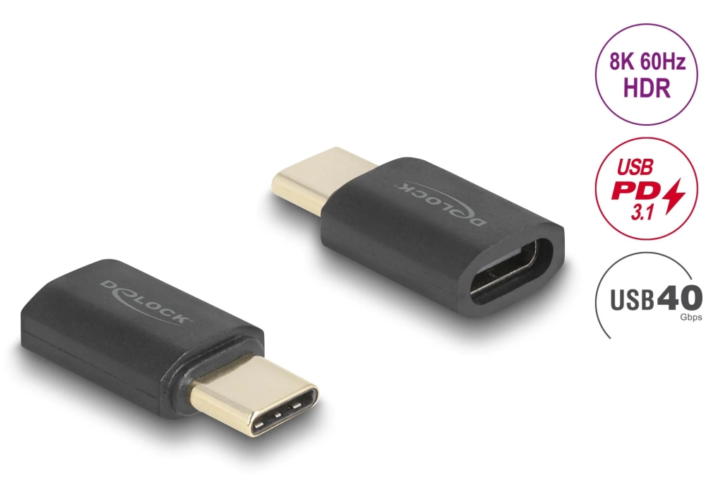 Delock Adaptateur USB 8K 60 Hz, PD3.1, Prise USB C - USB C