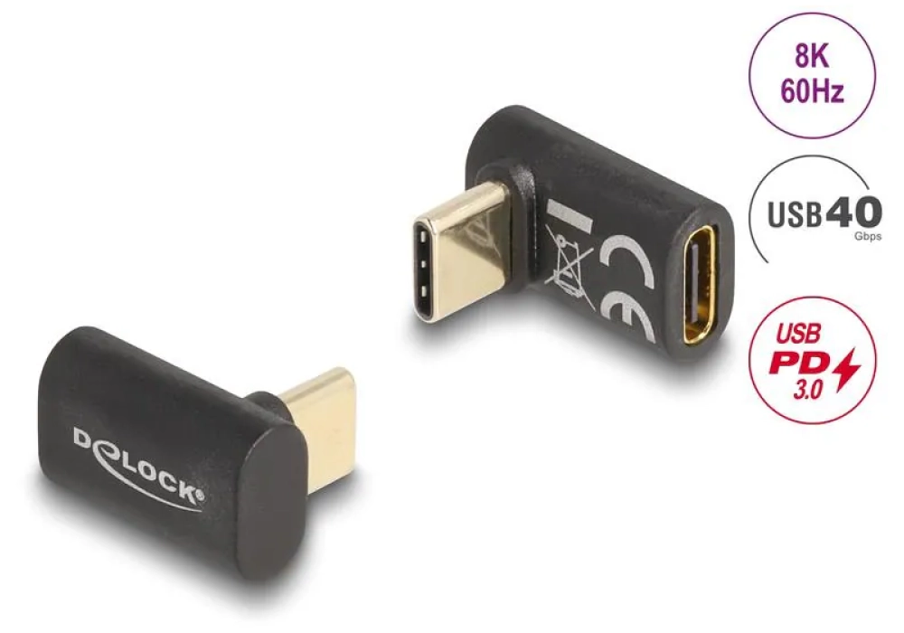 Delock Adaptateur USB-C 40 Gbps PD 3.0 100 W coudé 8K 60 Hz