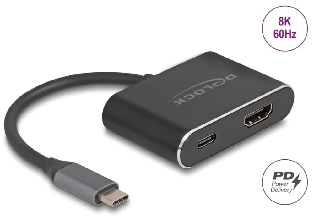 Delock Adaptateur USB type C vers HDMI/USB type C (8K/HDR + PD 100W)