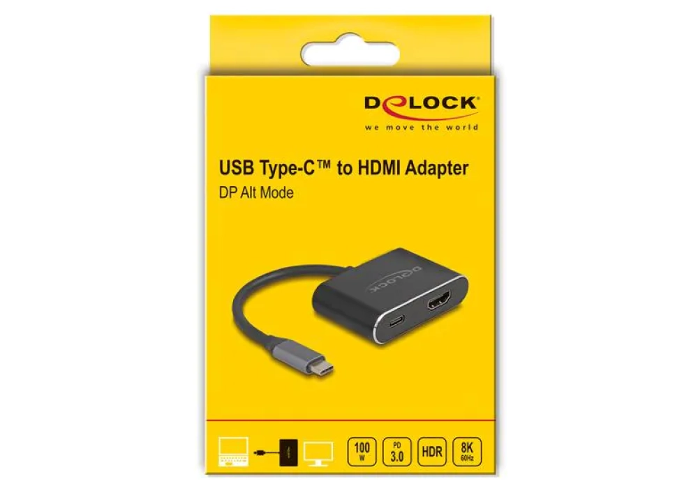 Delock Adaptateur USB type C vers HDMI/USB type C (8K/HDR + PD 100W)