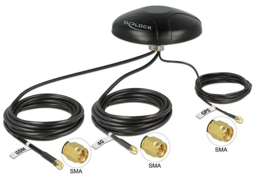 DeLOCK Antenne LTE UMTS GSM GPS support 3x SMA, omnidirectionnel