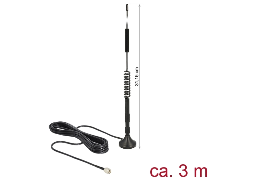 Delock Antenne LTE/LoRA SMA 0.8-2.1GHz 32 cm SMA 5 dBi Rayonnement omni directionnel 