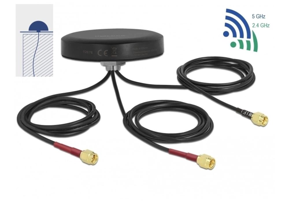 Delock Antenne LTE/WLAN/GPS LTE MIMO double bande SMA 2 dBi Rayonnement omni directionnel 