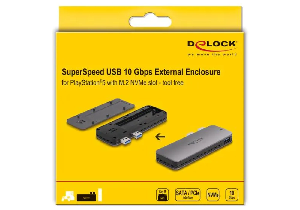 Delock Boîtier externe USB3.2 Gen 2 pour PS5 avec slot M.2 NVMe