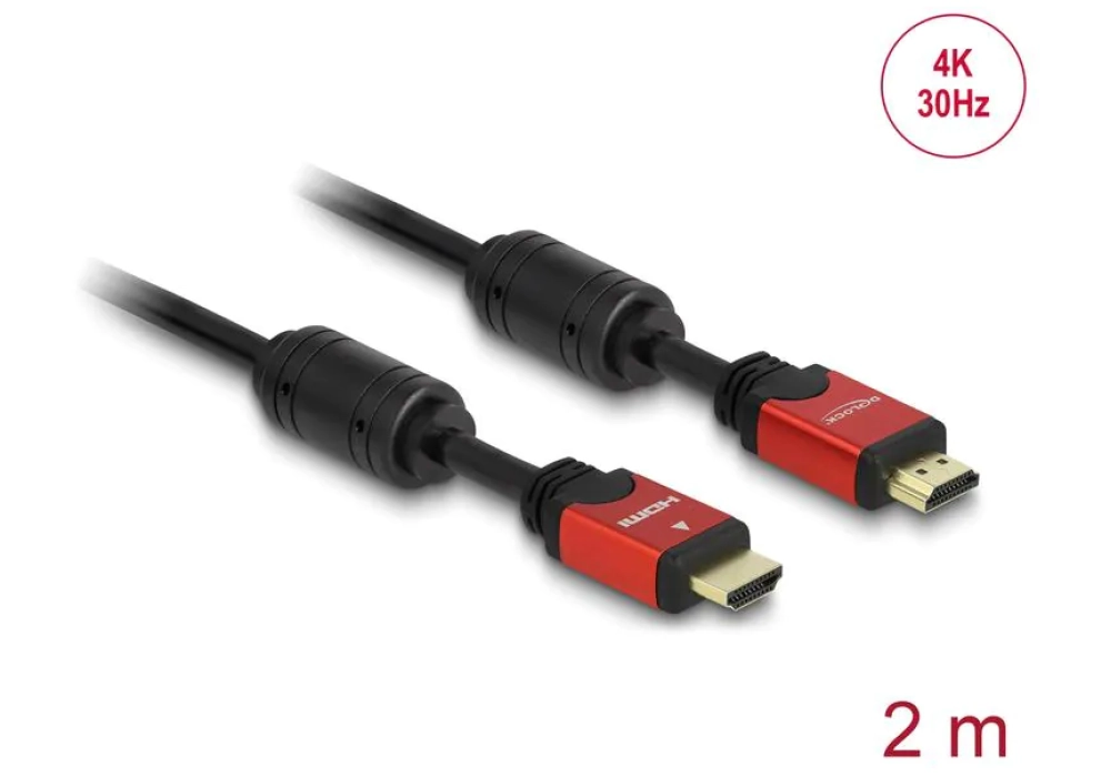 Delock Câble HDMI / HDMI - 4K 30Hz - 2.0 m (Rouge/Noir)