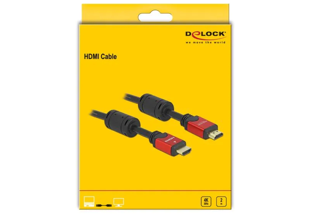 Delock Câble HDMI / HDMI - 4K 30Hz - 2.0 m (Rouge/Noir)