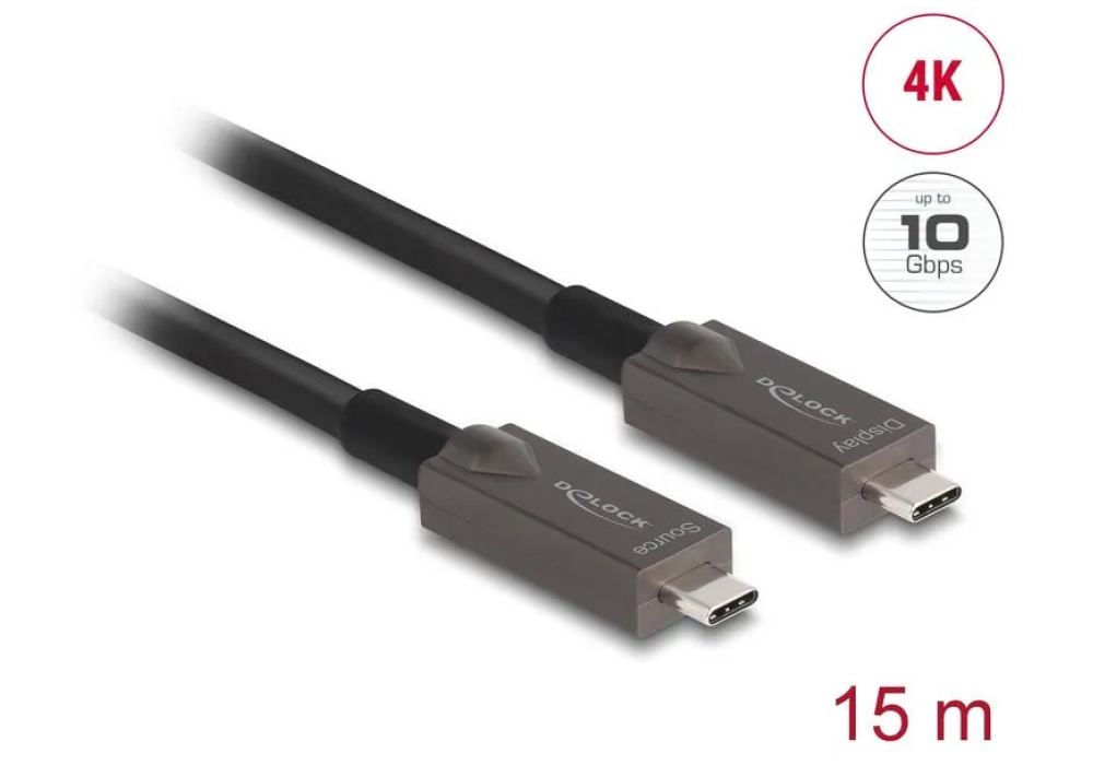 Delock Câble optique 4K 10Gbps USB type C - USB type C, 15 m