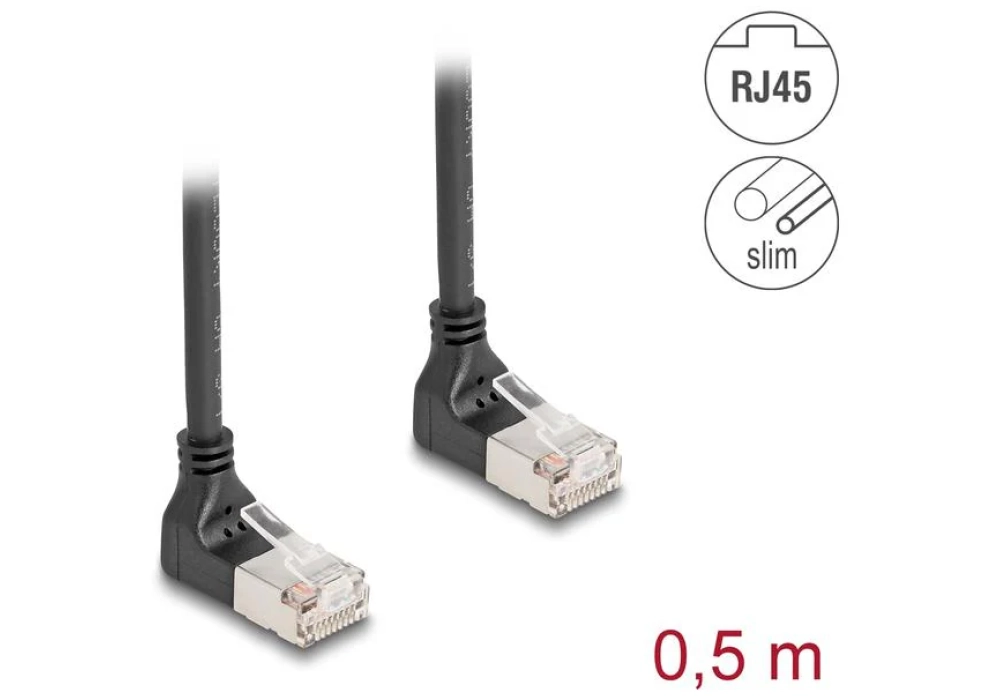 Delock Câble patch 90° coudé en haut Cat 6A, S/FTP, 0.5 m, Noir